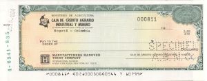 Caja De Credito Agrario Industrial Y Minero - American Bank Note Company Specimen Checks