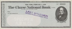 Chase National Bank - American Bank Note Company Specimen Checks