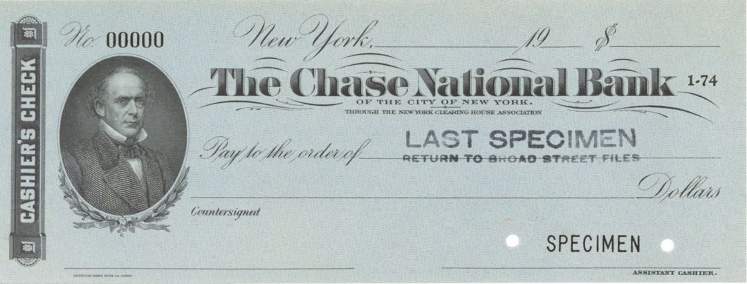 Chase National Bank - American Bank Note Company Specimen Check