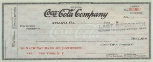 Coca-Cola Company - American Bank Note Company Specimen Checks