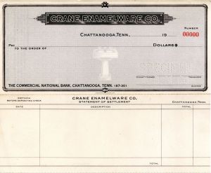 Crane Enamelware Co. - American Bank Note Company Specimen Checks