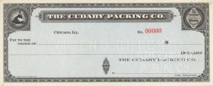 Cudahy Packing Co. - American Bank Note Company Specimen Check