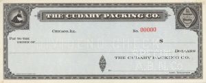 Cudahy Packing Co. - American Bank Note Company Specimen Checks