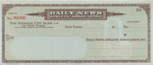 Daily News Athletic Assoc. - American Bank Note Company Specimen Checks