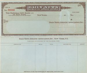 Daily News Athletic Assoc. - American Bank Note Company Specimen Checks