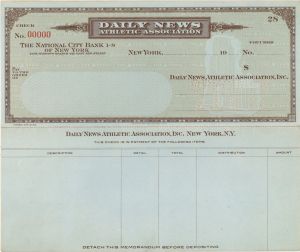 Daily News Athletic Assoc. - American Bank Note Company Specimen Checks