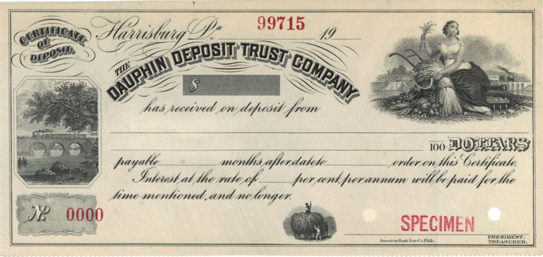 Dauphin Deposit Trust Co. - American Bank Note Company Specimen Checks