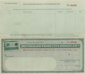 Dicktograph Products Corp. - American Bank Note Company Specimen Checks