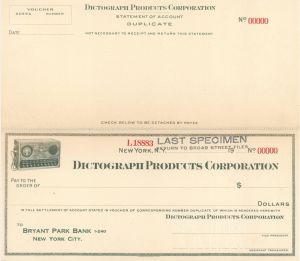 Dicktograph Products Corp. - American Bank Note Company Specimen Checks