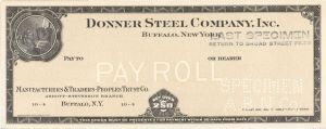 Donner Steel Company, Inc. - American Bank Note Company Specimen Checks