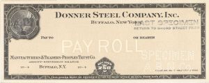 Donner Steel Company, Inc. - American Bank Note Company Specimen Checks