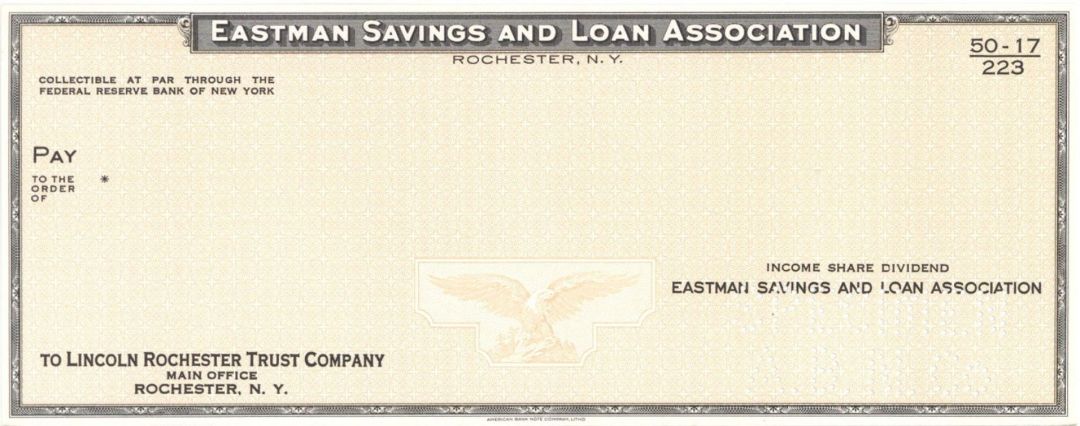 Eastman Savings and Loan Assoc. - American Bank Note Company Specimen Checks