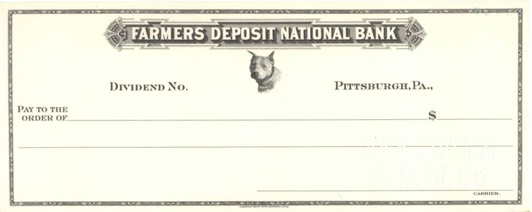 Farmers Deposit National Bank - American Bank Note Company Specimen Checks