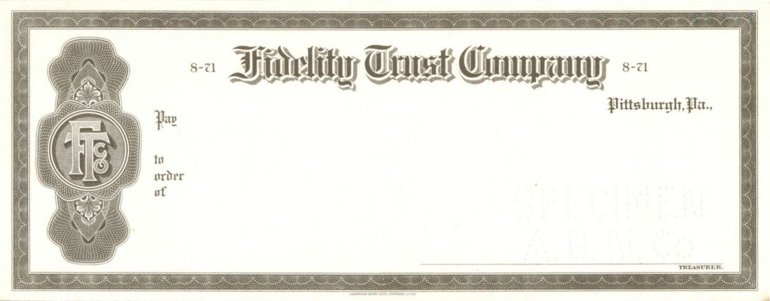 Fidelity Trust Co. - American Bank Note Company Specimen Checks