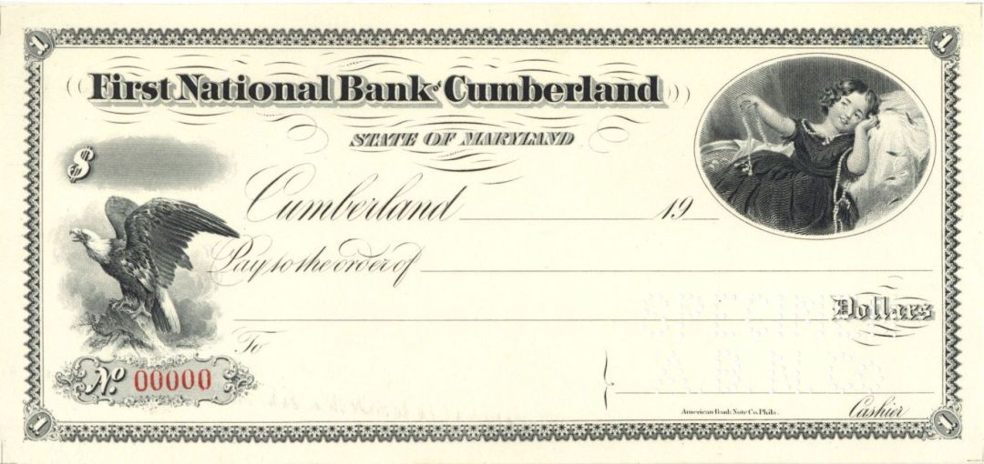 First National Bank of Cumberland - American Bank Note Company Specimen Checks