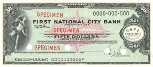 First National City Bank - $50 - American Bank Note Company Specimen Checks