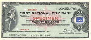 First National City Bank - $20 - American Bank Note Company Specimen Checks