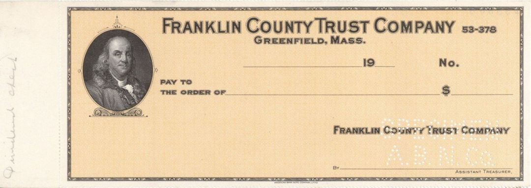 Franklin County Trust Co. - American Bank Note Company Specimen Checks