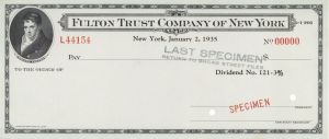 Fulton Trust Company of New York - American Bank Note Company Specimen Checks