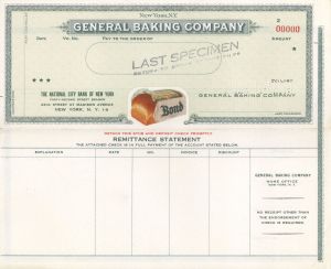 General Baking Co. - American Bank Note Company Specimen Checks