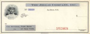 Jell-O Company Inc. - American Bank Note Company Specimen Checks