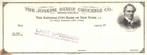 Joseph Dixon Crucible Co. - American Bank Note Company Specimen Checks