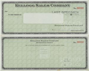 Kellogg Sales Co. - American Bank Note Company Specimen Checks