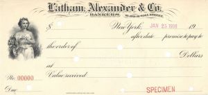 Latham, Alexander and Co. Bankers - American Bank Note Company Specimen Checks
