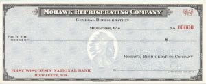 Mohawk Refrigerating Co. - American Bank Note Company Specimen Checks
