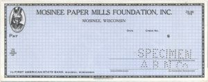 Mosinee Paper Mills Foundation, Inc. - American Bank Note Company Specimen Checks