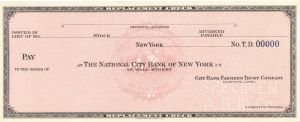 National City Bank of New York - American Bank Note Company Specimen Checks