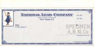 National Lead Co. - American Bank Note Company Specimen Checks
