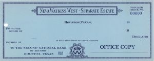 Neva Watkins West - Separate Estate - American Bank Note Company Specimen Checks