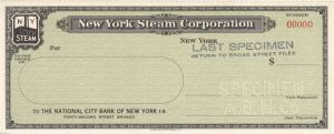 New York Steam Corp. - American Bank Note Company Specimen Checks