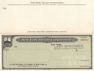 New York Steam Corp. - American Bank Note Company Specimen Checks