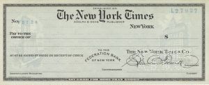 New York Times - American Bank Note Company Specimen Checks