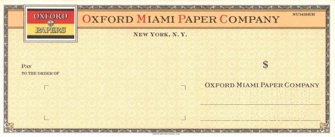 Oxford Miami Paper Co. - American Bank Note Company Specimen Checks