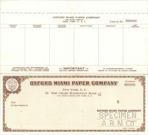 Oxford Miami Paper Co. - American Bank Note Company Specimen Checks