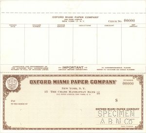 Oxford Miami Paper Co. - American Bank Note Company Specimen Checks