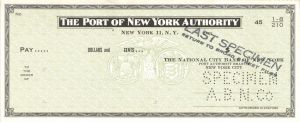 Port of New York Authority - American Bank Note Company Specimen Checks