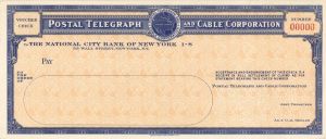Postal Telegraph and Cable Corp. - American Bank Note Company Specimen Checks