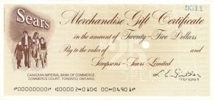 Sears Merchandise Gift Certificate - American Bank Note Company Specimen Checks