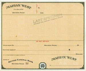 Marian West - American Bank Note Company Specimen Checks