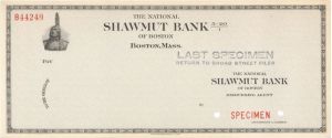 National Shawmut Bank of Boston - American Bank Note Company Specimen Checks