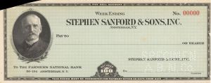 Stephen Sanford and Sons, Inc. - American Bank Note Company Specimen Checks