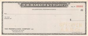 T.H. Barker and Co., Inc. - American Bank Note Company Specimen Checks