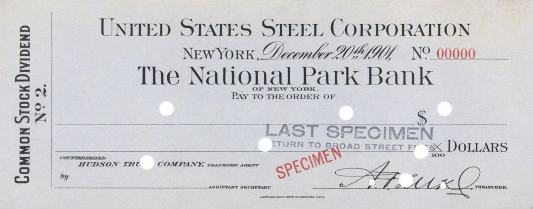 United States Steel Corporation - American Bank Note Company Specimen Checks