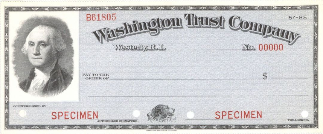 Washington Trust Co. - American Bank Note Company Specimen Checks