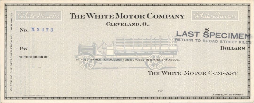 White Motor Co. - American Bank Note Company Specimen Checks