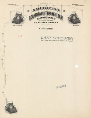 American Telegraph Typewriter Co. Specimen Letter - American Bank Note